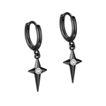 Orecchini a cerchio neri in argento con ciondoli a stella in zircone per donne eleganti - ERH193 Placcato Oro Nero