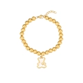 Detailed macro view of golden beaded bracelet featuring a white bear charm and heart detail - Bear Style (B2374-GO)