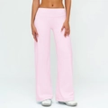 Pink high-waisted wide-leg yoga pants for women in smooth stretch knit fabric - S / Sakura Pink