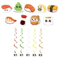 Set decorativo per feste a tema sushi con spirali colorate e ciondoli a cartone - Decorazioni Sospese a Spirale Sushi e Condimenti