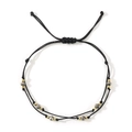 Double-layer black braided rope bracelet with faceted gray crystals and gold beads - Black/Grey