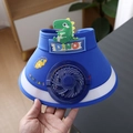 Blue kids sun visor hat with solar fan featuring a cute green dinosaur cartoon mascot - Rechargeable Fan Style / Ice Silk Animal Fan-Blue Dragon