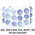 Set di 5 adesivi murali rotondi in PVC acquerello blu 20x30cm per decorazione camera - Pois Acquerello Blu Scuro (Stile L) / 20x30cm (5 Pezzi/Confezione)