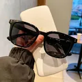 Gafas de sol cuadradas vintage negras polarizadas con estuche de cuero crema - Montura Negro Brillante Lente Gris