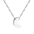 Detailed close-up of a silver crescent moon pendant with a polished finish on a thin chain - Moon Steel Color