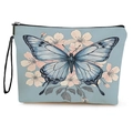 Hellblaue Kosmetiktasche mit großem Aquarell-Schmetterling und Kirschblütenmuster - Blauer Schmetterling Komposition 3 (xy-073-3) / 17*25cm Mit Gurtband