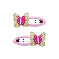 Set of two pink ribbon butterfly hair clips with gold glitter wings for little girls - Pink Butterfly (MC010) / One Pair