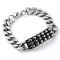 Silver cuban chain bracelet featuring a rectangular plaque with skull motifs - Skull Nineteen (Decorative Plate) / Silver