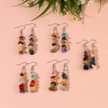 Set of five handmade boho earrings with multi-colored natural stone chips and silver hooks - Rainbow