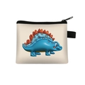 Detail of cute blue dinosaur print on beige coin purse with black zipper closure - Dinosaur 12 (Blue 3D Dinosaur)