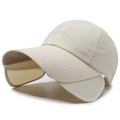 Beige athletic sun hat with retractable side brims and breathable laser-cut holes - Adjustable / Khaki