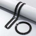 Polished black titanium steel cuban link chain necklace and bracelet set for men - 9mm Black / Bracelet 20CM