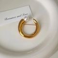 Elegant C-shaped golden stainless steel brooch with a large white pearl accent - 1# Gold C-Shape Brooch