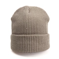 Classic ribbed knit beanie in khaki grey with thick folded cuff for winter warmth - One Size / Elastic / Dark Khaki