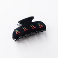 Pinza de pelo negra brillante con diseño de cerezas rojas y hojas verdes para mujer - Negro Gema con Pedrería