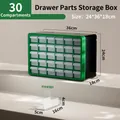 Grüner modularer 30-Schubladen Kleinteilemagazin mit Sichtboxen Größe 24x36x18cm - Dunkelgrün 30 Kleine Gitter