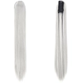 Long straight platinum silver ponytail hair extension with a secure black claw clip - GREY-Grey