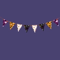Banderole d'Halloween avec drapeaux de citrouille et fantôme sur fond violet foncé - WS-2 Bannière Triangulaire d'Halloween aux Tons Violets