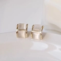 Elegant gold-plated H-shaped stud earrings featuring a rectangular opal gemstone - 8# H Letter Cat Eye Studs