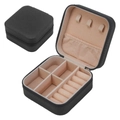 Compact black square jewelry travel case with zipper closure and velvet interior - Black