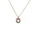 Collana con ghirlanda natalizia dorata con fiocco rosso e ciondolo smaltato su bianco - Corona di Natale (Catena d'Oro)