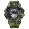 Digital sports watch featuring a rugged jungle camouflage resin case and negative display - Large Camouflage Army Green