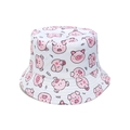 Detailed view of white bucket hat with cute pink pig print and durable stitched brim - M (56-58cm) / White Piggy Pattern