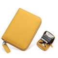 Yellow pebble leather accordion card wallet with RFID protection and zipper closure - JP-6003 Style / Lemon Yellow
