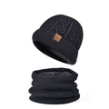 Winter men's knit beanie and neck warmer set in black with warm fleece lining - Black / 2-Piece Set (Hat + Scarf)
