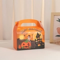 Halloween theme cardboard gift box with orange pumpkin design and handle for party treats - Orange Halloween Pumpkin Castle Style