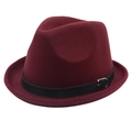 Chapeau fedora classique en laine bordeaux pour homme avec ceinture noire et boucle - M (56-58cm) / Rouge Vin (Petit bord bouclé + Ceinture noire)