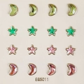 16-piece set of star and moon stud earrings in green and pink crystal finishes - EGS011-Star/Moon Pink/Green