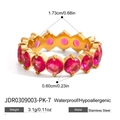 Gold stainless steel eternity ring with pink cubic zirconia stones and size specs - Pink Zirconia Style (JDR0309003-PK-7) / US 7