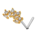 Golden bow-knot L-shape nose stud with clear sparkling cubic zirconia stones - Geometric Spray Style (BD00729) / Gold