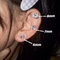 Detailed comparison of 6mm, 7mm, and 8mm cubic zirconia magnetic earrings on ear - Shiny Magnetic 7mm/One Pair