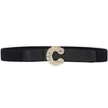 Elegante cintura elastica nera con fibbia a C in strass brillanti per abiti e camicie - Nero