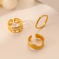 Elegant 3-piece 18K gold plated titanium steel ring set with crystals and square inserts - J579-Lava Single Diamond Gold 3-Piece Set