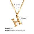 Elegant gold titanium steel necklace with rhinestone letter H pendant and dimensions - Letter H