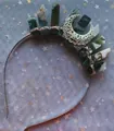 Green crystal moon tiara headband with silver crescent moon and wired stone wrapping - White K Headband/Moon/Moss Agate