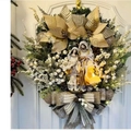 Christmas wreath with LED lantern, golden poinsettia, and holy family nativity scene - 30CM Double Figure Wreath (With Light)