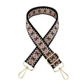 Close-up of adjustable pink diamond pattern purse strap with gold metal swivel hooks - A-16 Black Pink Diamond