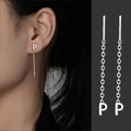 Minimalist S999 sterling silver letter P tassel long ear wire earrings for women - Letter P
