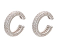 Silver C-shaped ear bone clips featuring multi-row clear cubic zirconia inlay - Platinum - White Zirconia