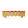 Hip hop gold grillz with red flame enamel and white cubic zirconia stones - Gold Bottom Tooth (S00165G-2)