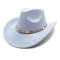 Chapeau de cowboy en daim bleu ciel avec bande serpent et détail plume turquoise - M (56-58cm) / Bleu ciel