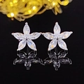 Elegant silver flower stud earrings with marquise cut cubic zirconia petals on black base - Five-Petal Flower / Silver