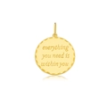 Round S925 sterling silver gold-plated pendant engraved with inspirational quote - 18K Gold-Round Tag