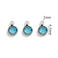 DIY jewelry 6.5mm round lake blue crystal charm in silver-tone stainless steel - Single Hole Steel - Lake Blue