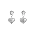 Boucles d'oreilles cœur en acier argenté avec pavé de cristaux et finition miroir - Pendentif Coeur Demi Pavé (E303206) / Argent Strass Blanc