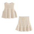 Set in maglia beige due pezzi per bambini con top senza maniche e gonna a balze - XS / Albicocca